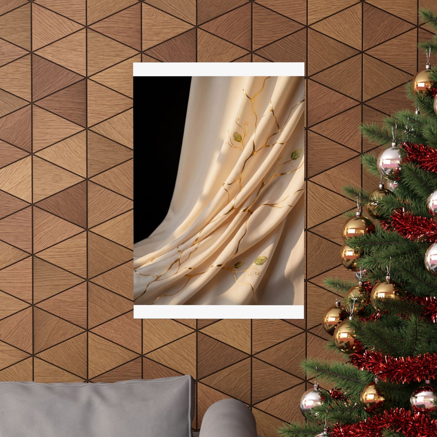 Silk Drape Crackle Gold Wall Art Print | Philosophical Kintsugi Art