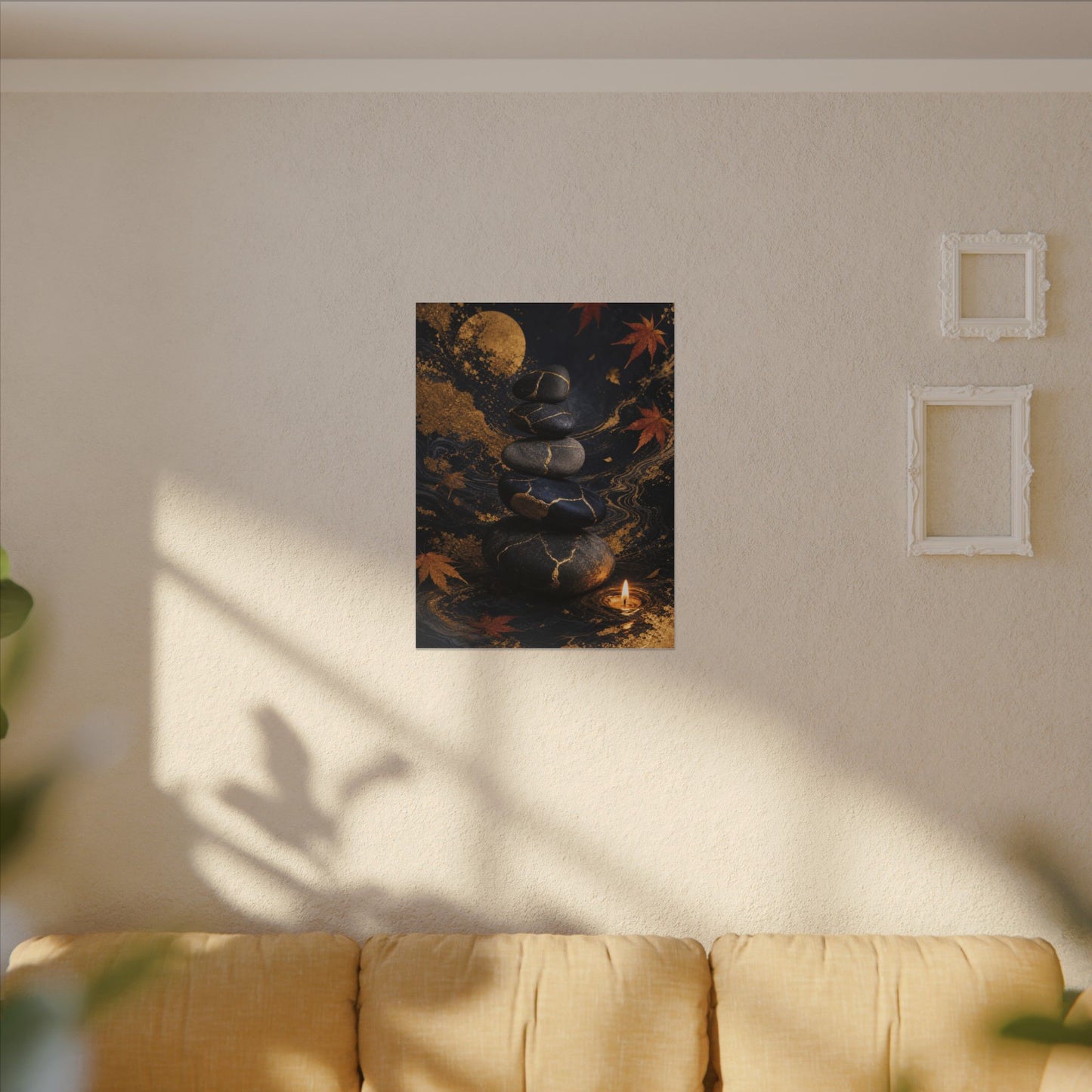 River Stones Autumn Canvas Art | Kintsugi Artful Design