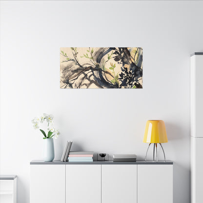 Ma Shadow Play Canvas Art - Dark Japandi Charcoal Ink