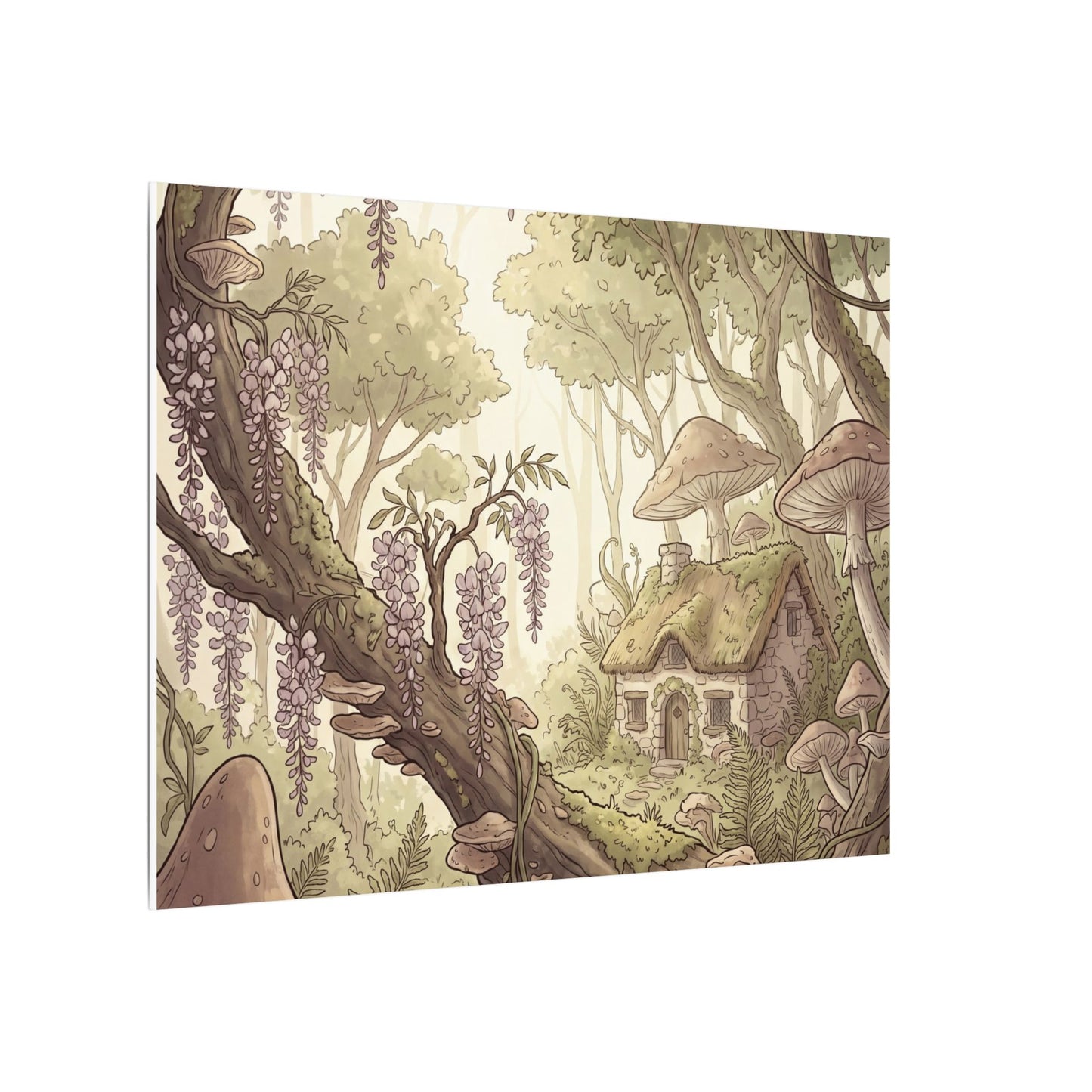 Summer Wisteria Mushroom Illustration Canvas Art | Enchanting Decor