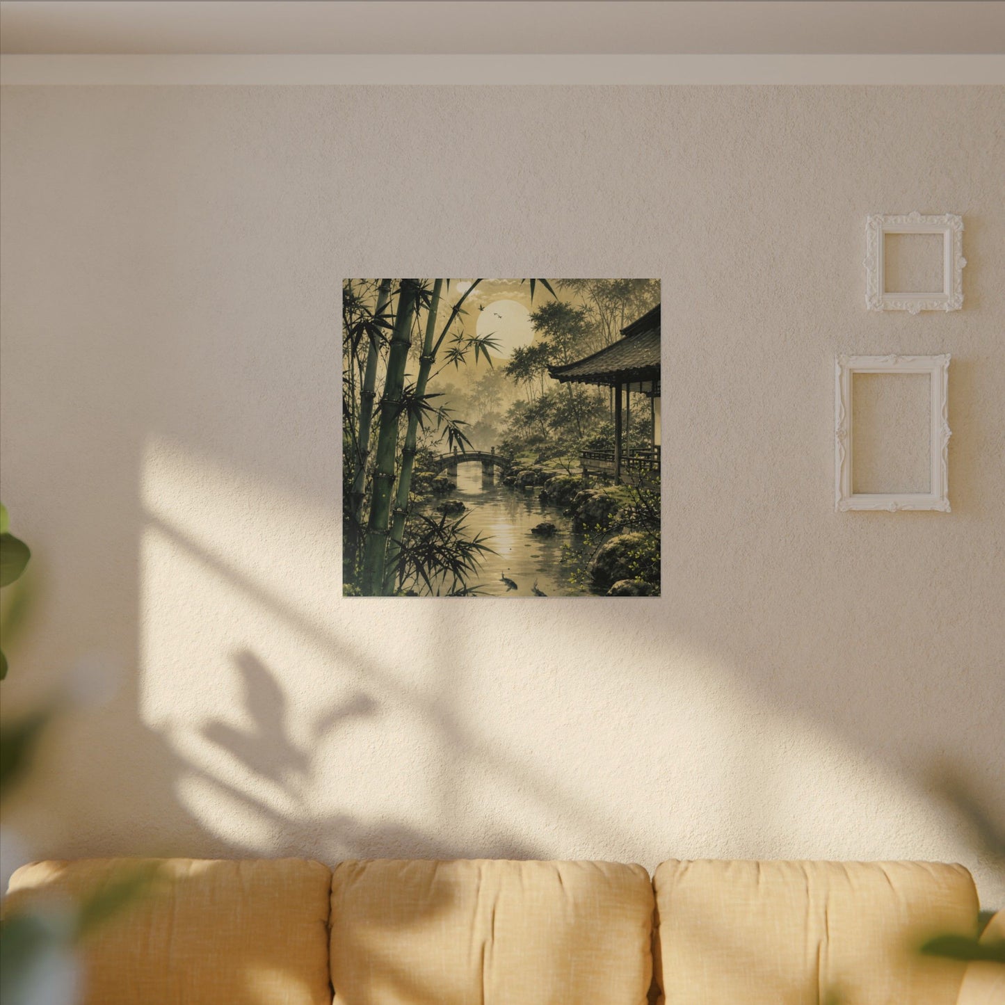 Moonlit Garden Sumi E Canvas Art | Calm Zen Art