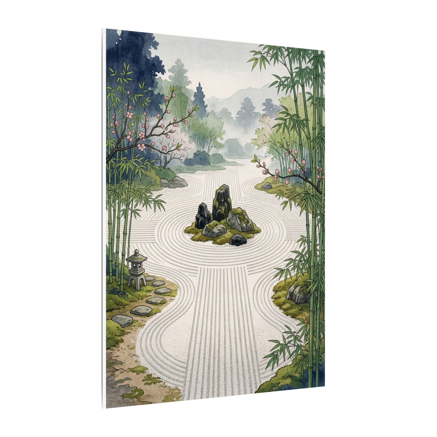 Rock Garden Ukiyo E Inspired Canvas Art | Contemplative Zen Art