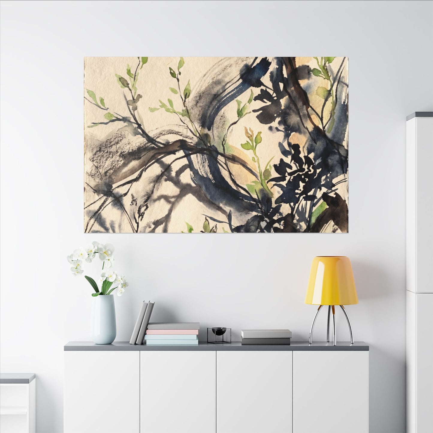 Ma Shadow Play Canvas Art - Dark Japandi Charcoal Ink