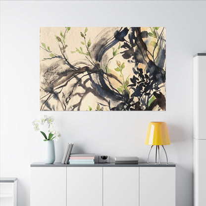Ma Shadow Play Canvas Art - Dark Japandi Charcoal Ink