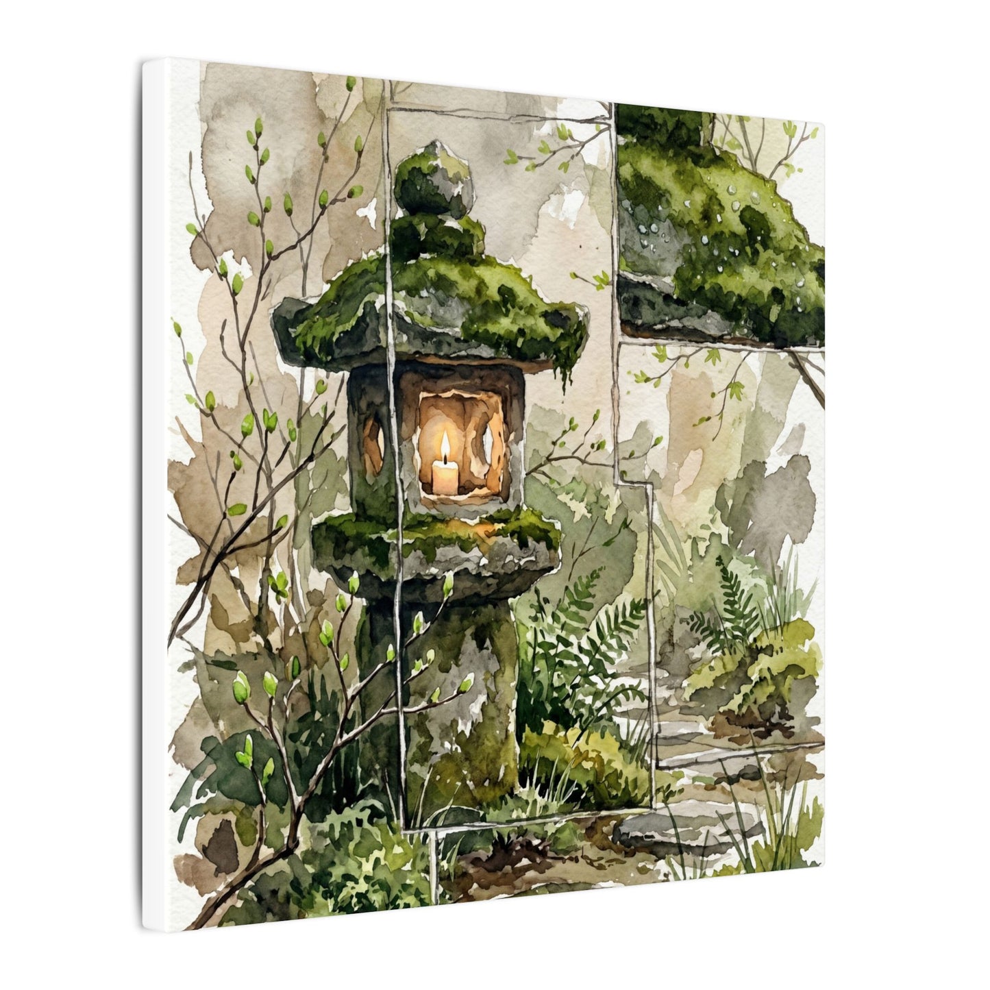 Stone Lantern Watercolor Canvas Art | Elegant Japandi Art