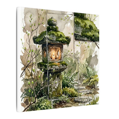Stone Lantern Watercolor Canvas Art | Elegant Japandi Art