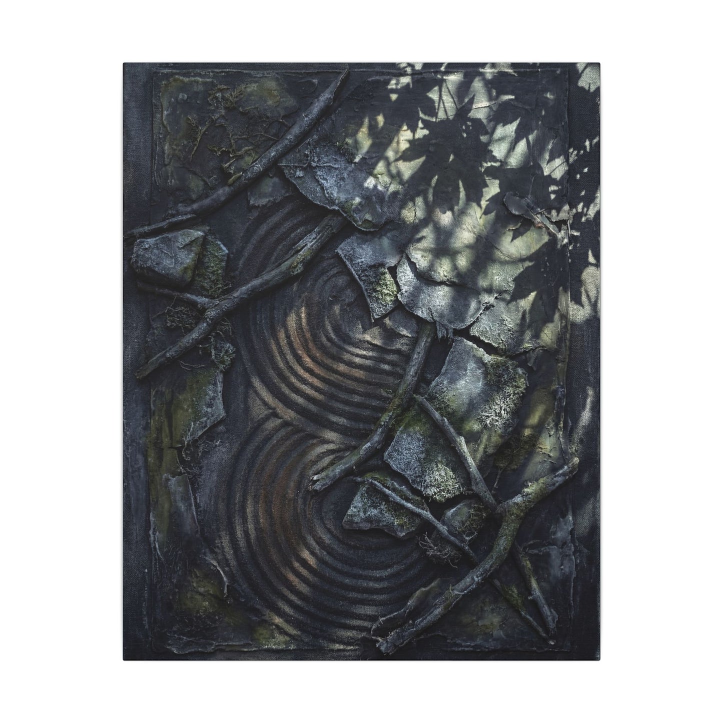 Rock Garden Canvas Art | Winter Dark Japandi Dark Texture Art