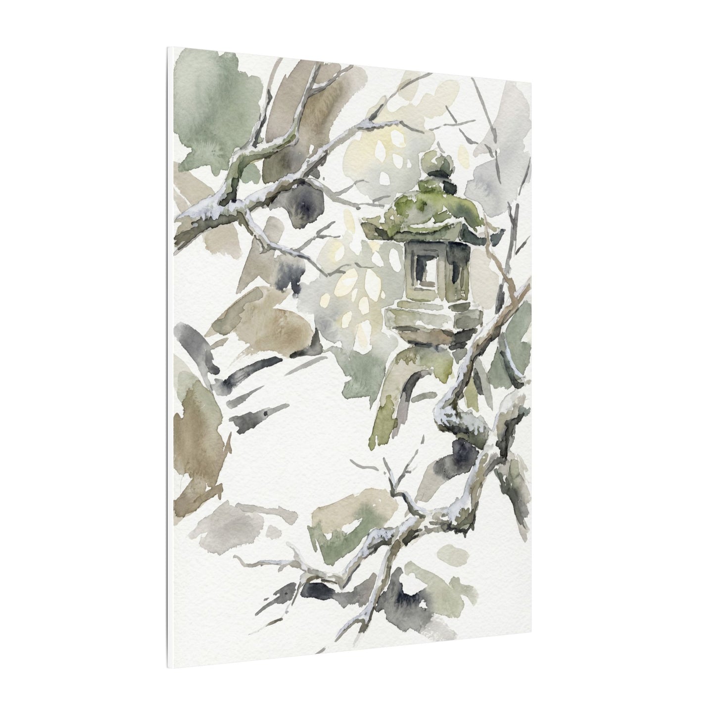 Elegant Stone Lantern Canvas Art - Watercolor Japandi