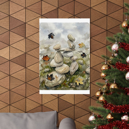 Earthy River Stones Wall Art Print - Watercolor Japandi