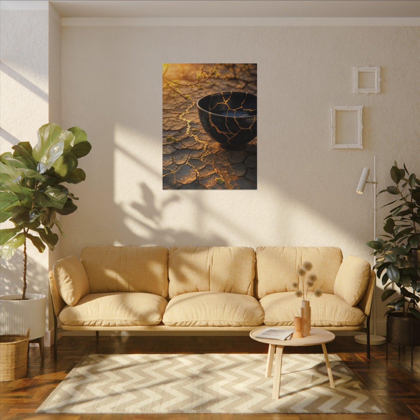 Golden Hour Cracked Earth Canvas Art - Kintsugi Fukinsei