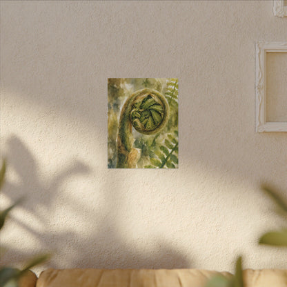 Japandi Fern Unfurling in Dappled | Watercolor Canvas Art