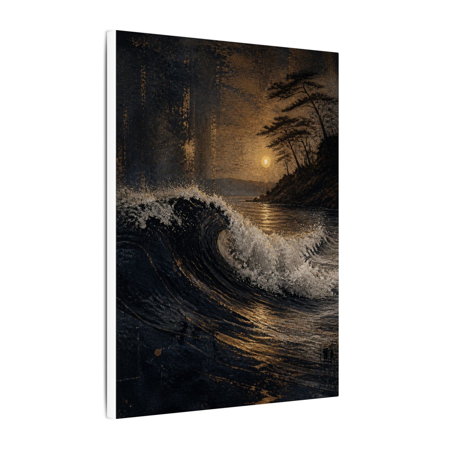 Ocean Wave Dark Texture Canvas Art | Bold Dark Japandi Art