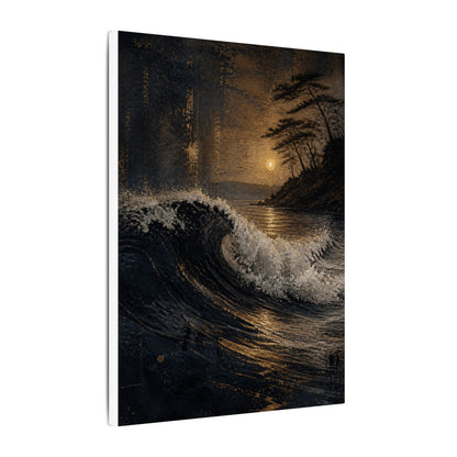 Ocean Wave Dark Texture Canvas Art | Bold Dark Japandi Art