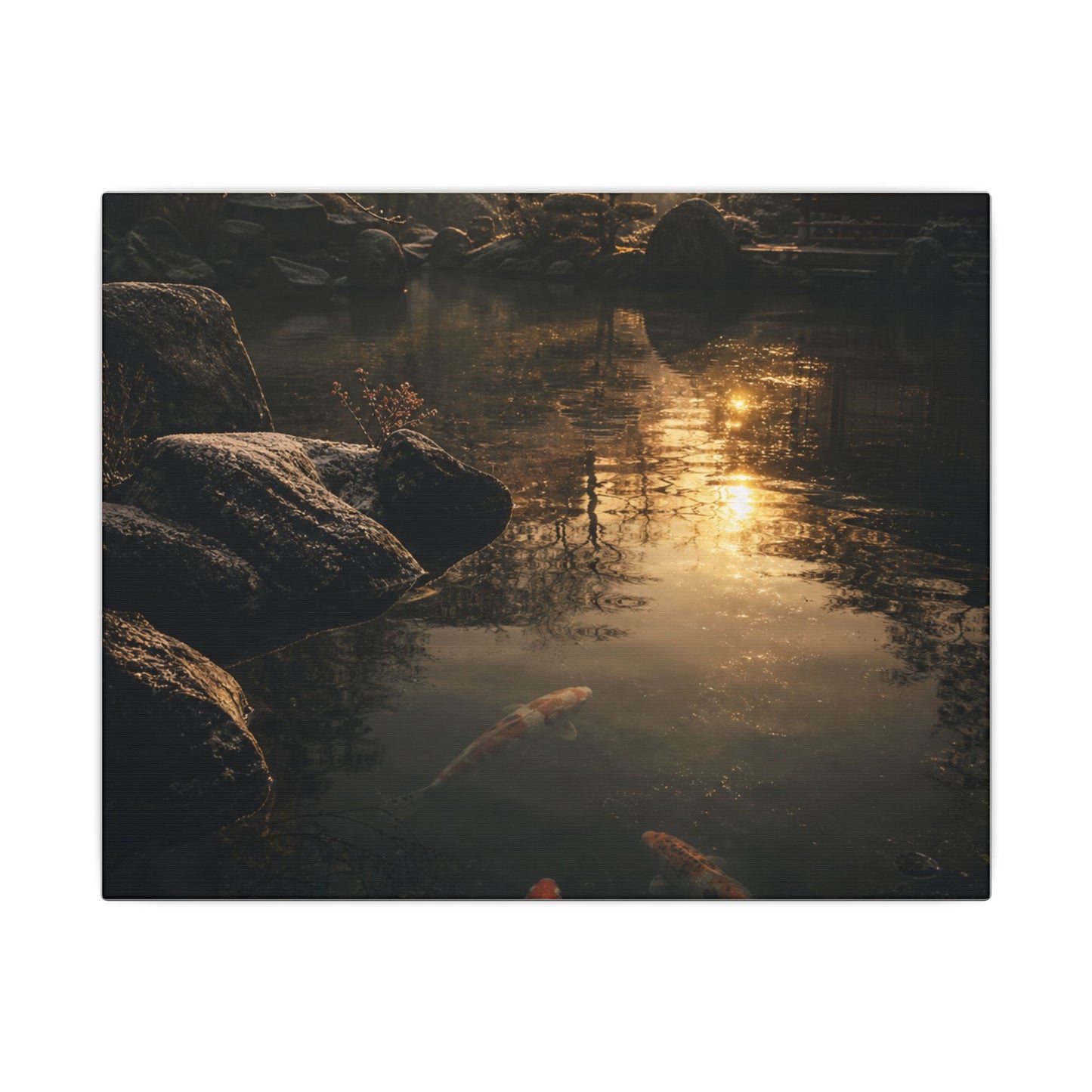 Winter Koi Pond Shadow Zen Canvas Art | Bold Decor