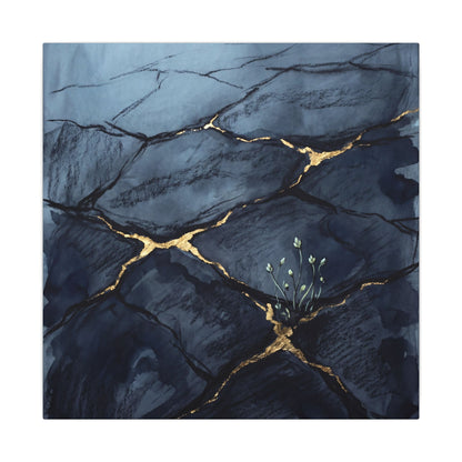 Mono No Aware Cracked Earth Canvas Art - Dark Japandi Charcoal Ink
