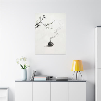 Calm Incense Smoke Canvas Art - Sumi E Zen