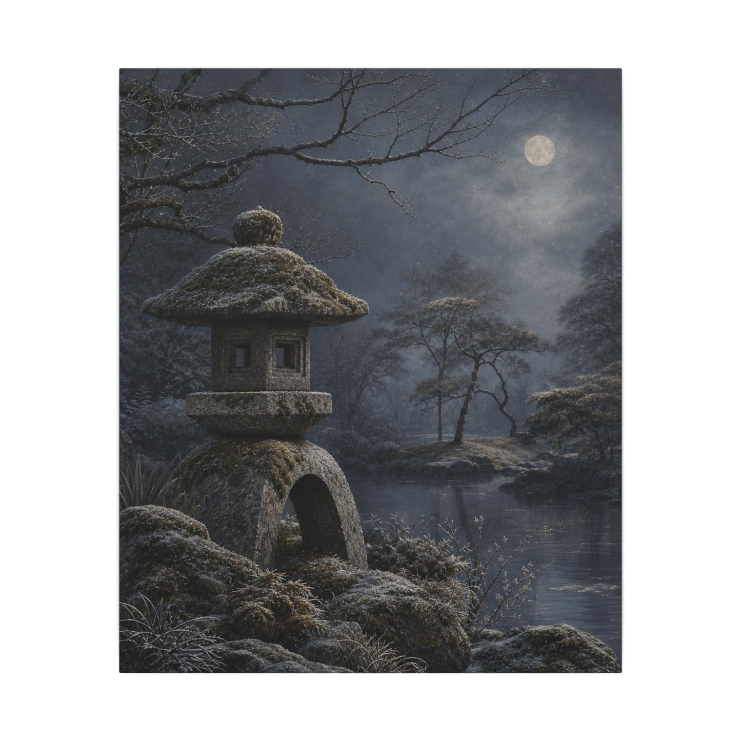 Stone Lantern Canvas Art | Winter Japandi Japanese Pattern Art