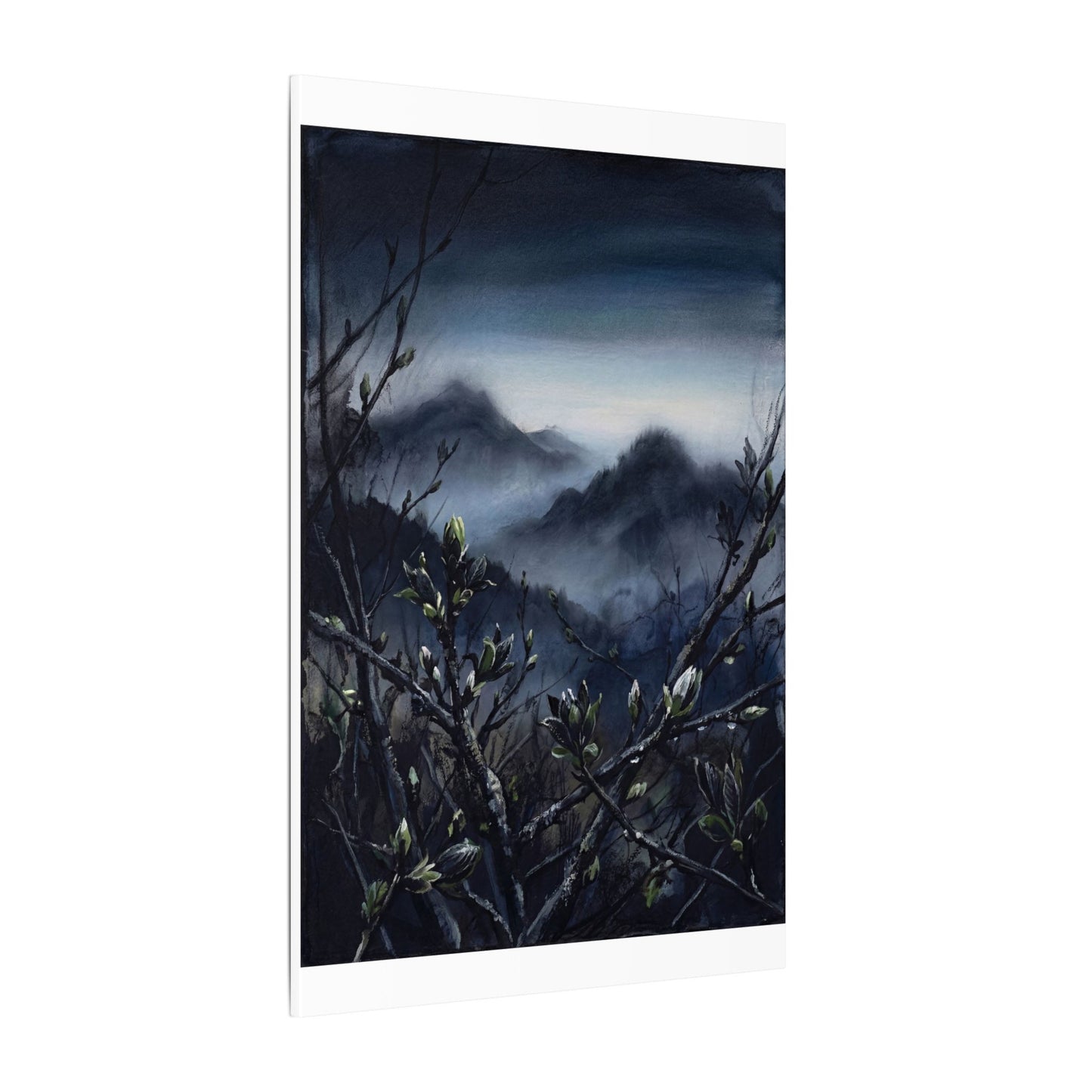 Mountain Mist Spring Canvas Art | Dark Japandi Atmospheric Design