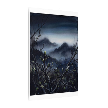 Mountain Mist Spring Canvas Art | Dark Japandi Atmospheric Design