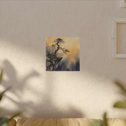 Zen Pine Tree in Golden Hour | Sumi E Canvas Art