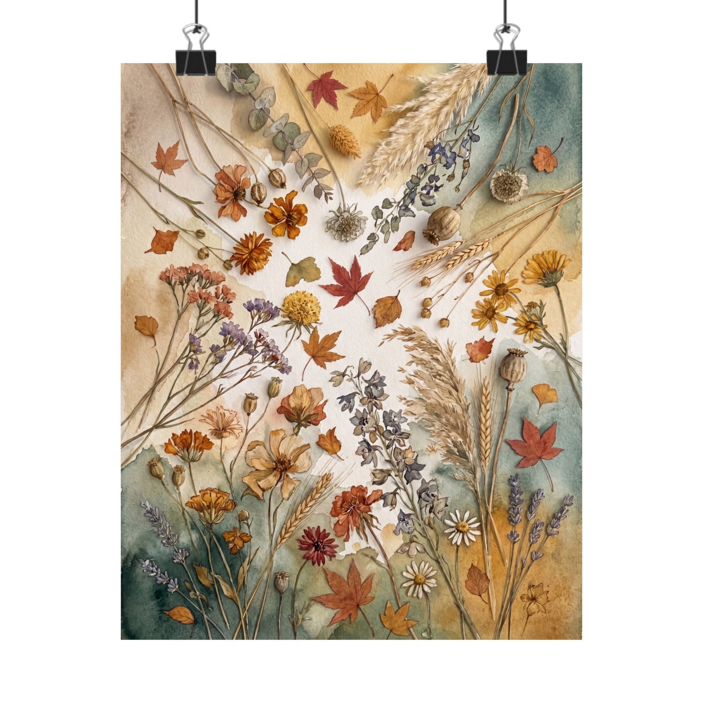 Dried Flowers Wall Art Print | Autumn Japandi Watercolor Art