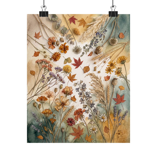 Dried Flowers Wall Art Print | Autumn Japandi Watercolor Art