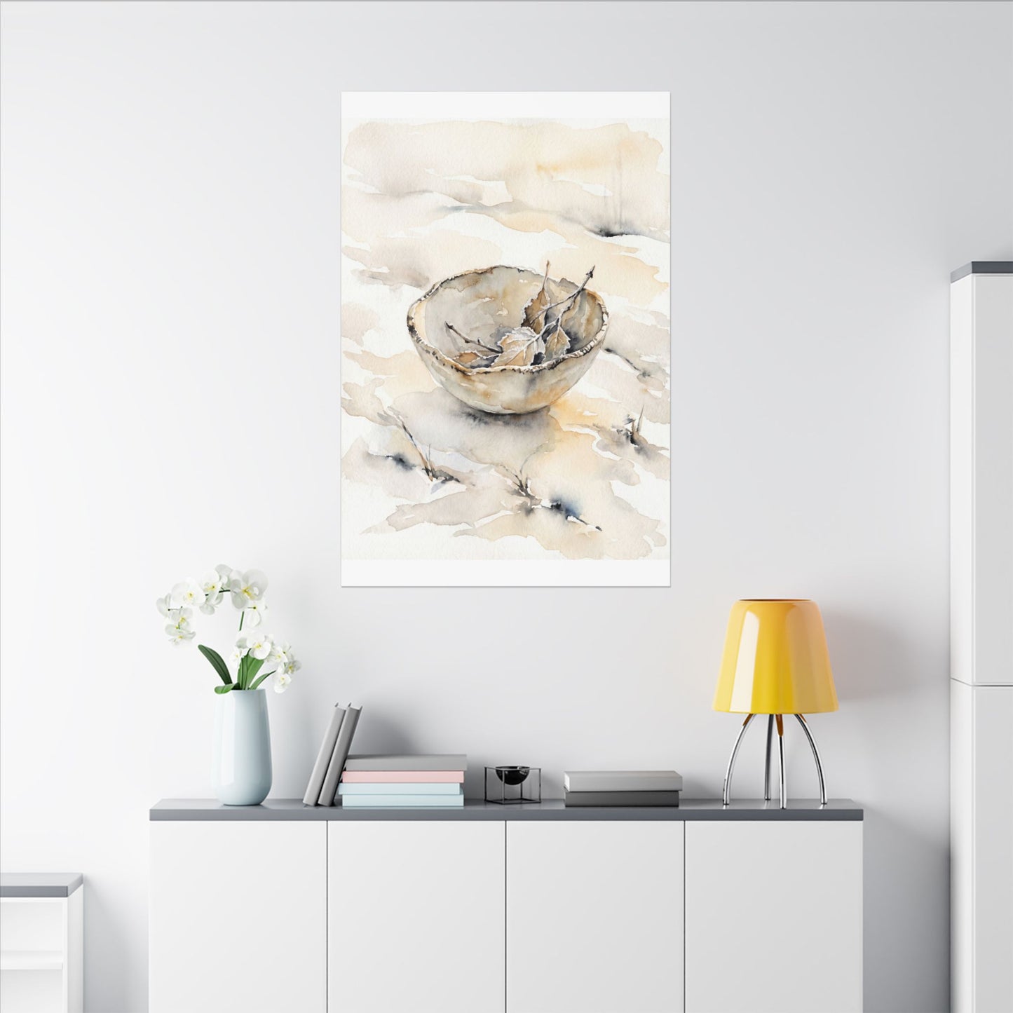 Ceramic Bowl Canvas Art | Winter Japandi Watercolor Art