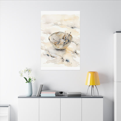 Ceramic Bowl Canvas Art | Winter Japandi Watercolor Art