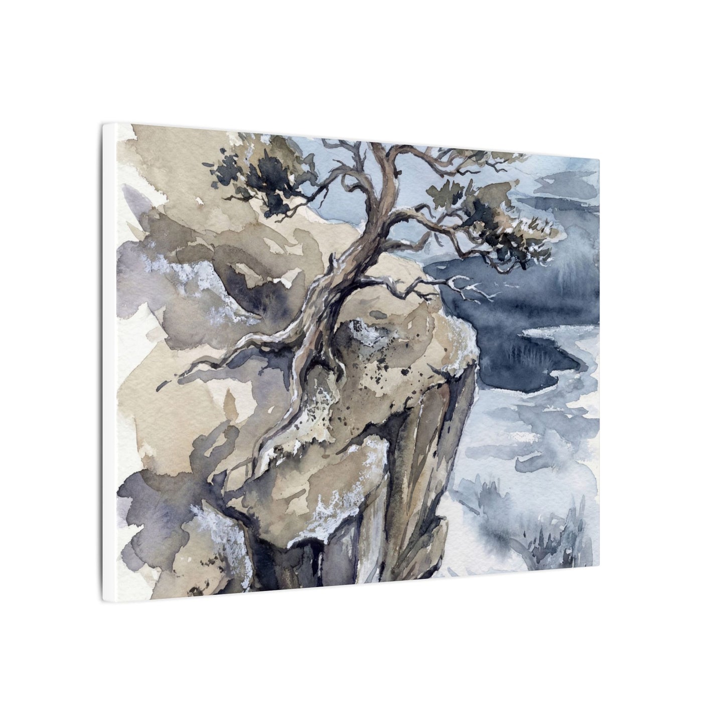 Pine Tree Canvas Art | Winter Japandi Watercolor Art
