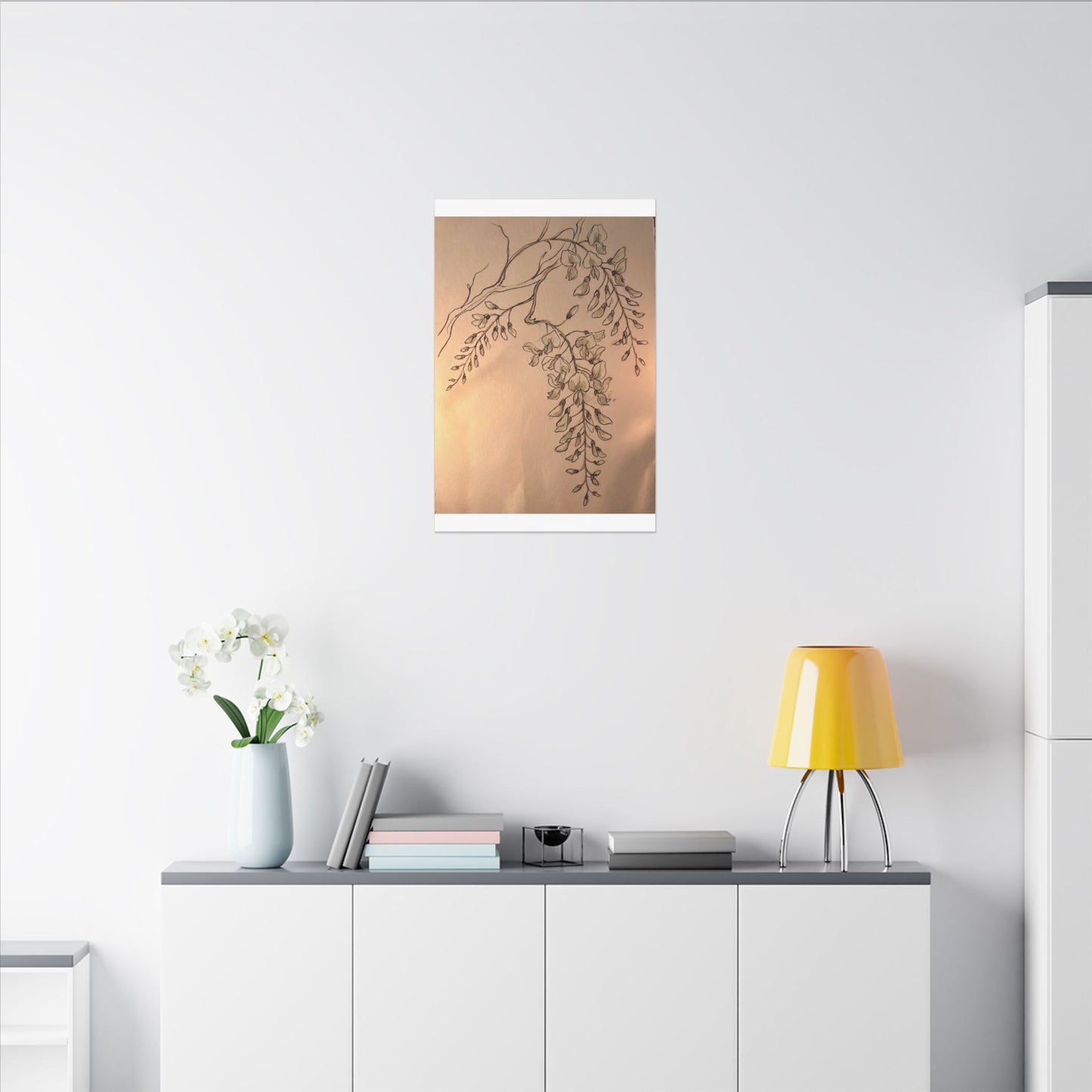 Japandi Wisteria in Candlelight | Minimal Line Canvas Art
