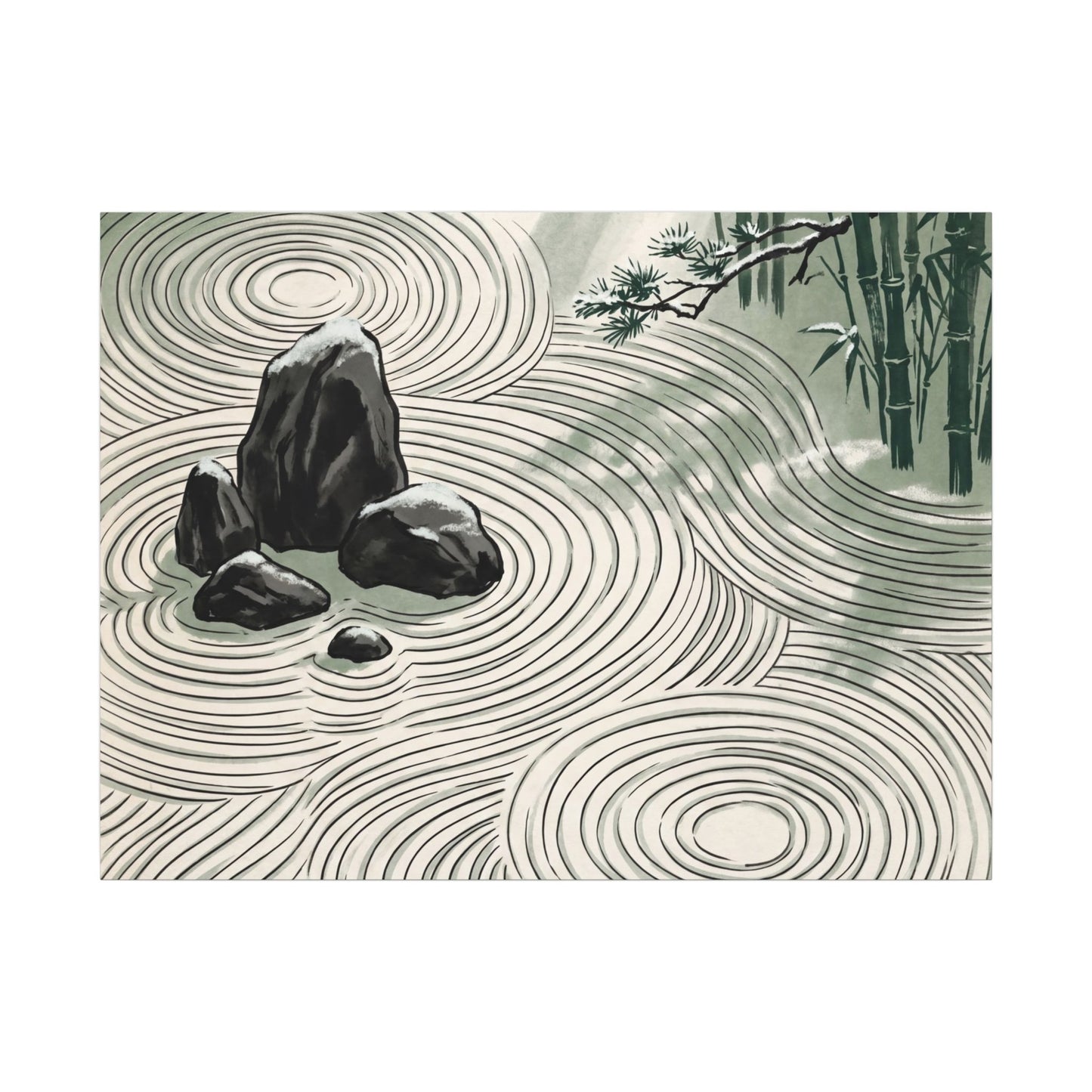 Shibui Rock Garden Canvas Art - Zen Ukiyo E Inspired