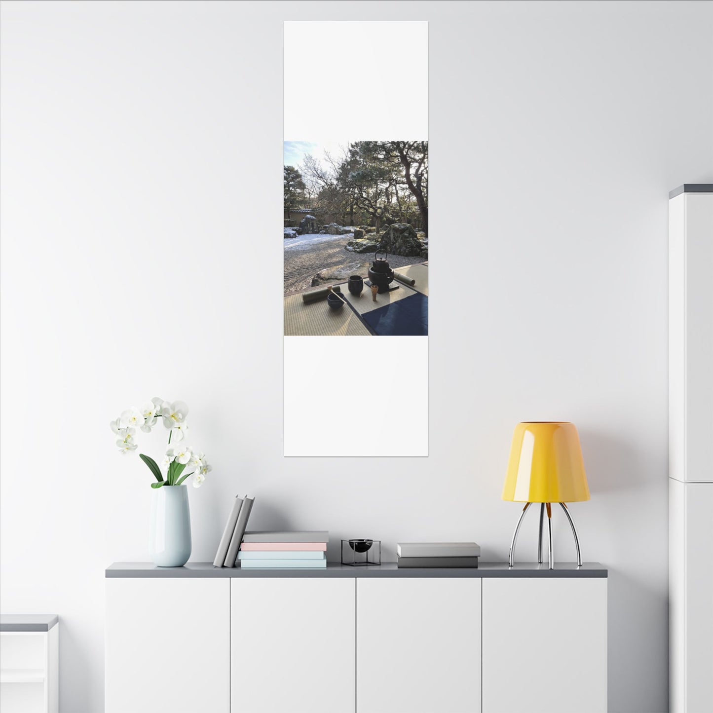 Winter Tea Ceremony Karesansui Canvas Art | Serene Decor