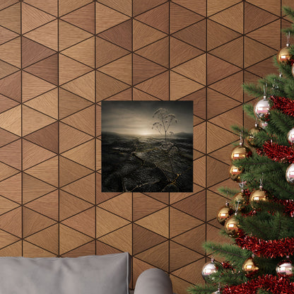 Dawn Cracked Earth Wall Art Print - Dark Japandi Mono No Aware