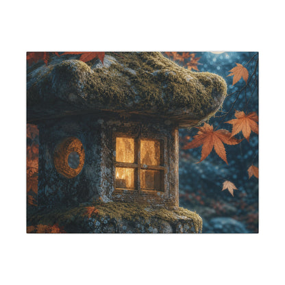 Autumn Stone Lantern Forest Whimsy Canvas Art | Earthy Decor