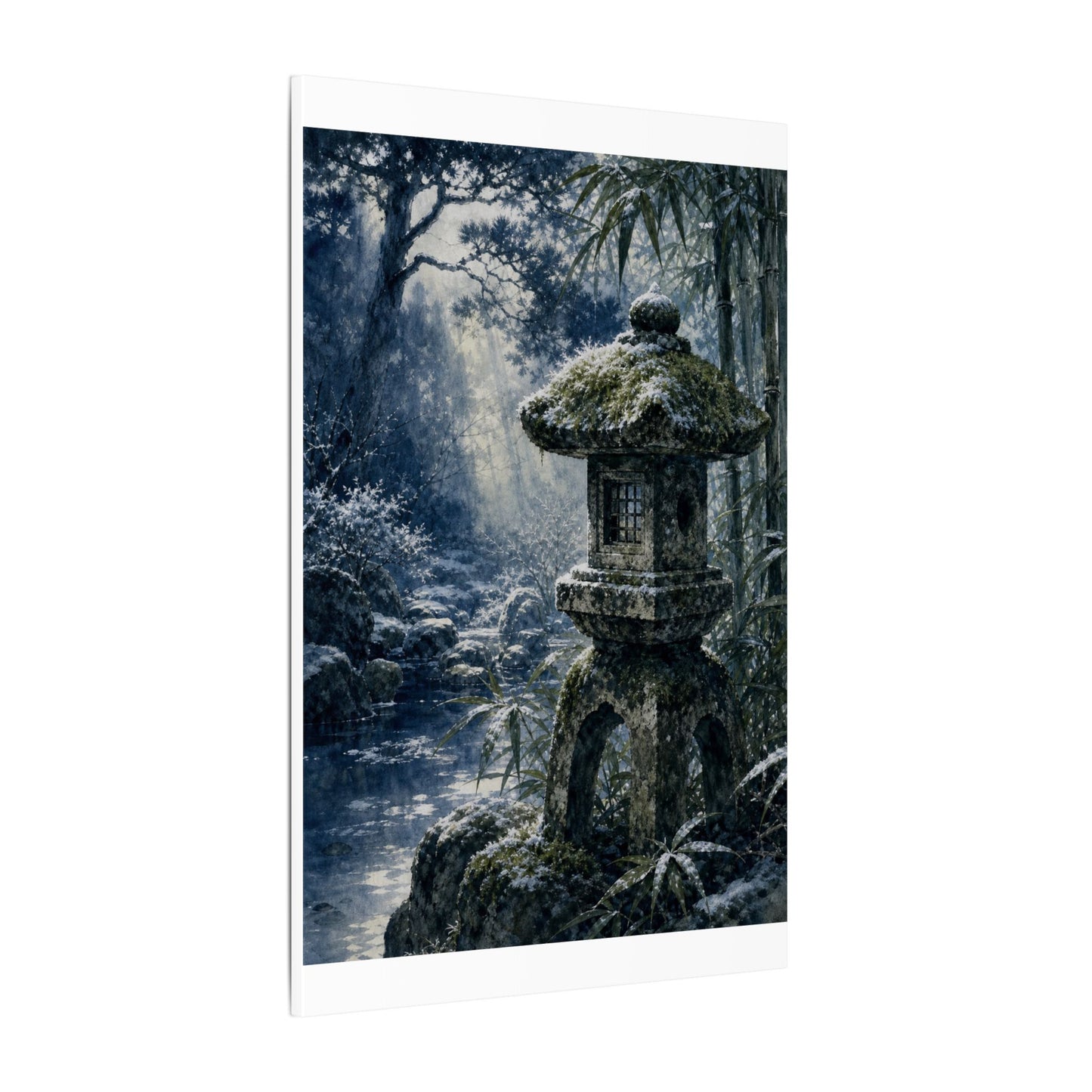 Zen Stone Lantern in Dappled | Sumi E Canvas Art