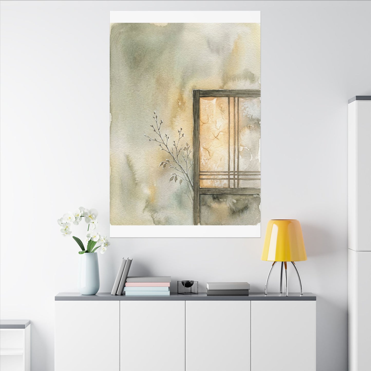 Ma Shoji Screen Canvas Art - Japandi Watercolor