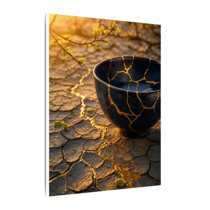 Golden Hour Cracked Earth Canvas Art - Kintsugi Fukinsei