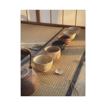 Kintsugi Tea Ceremony in Golden Hour | Gold Repair Canvas Art