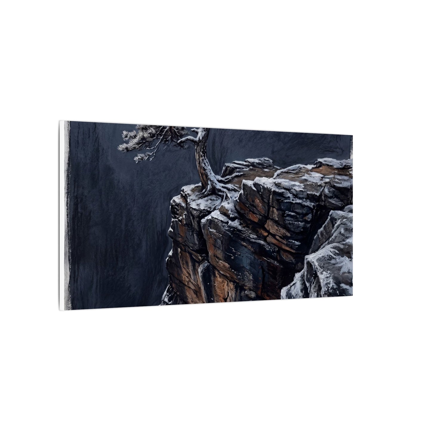 Dark Japandi Pine Tree in Dawn | Dark Texture Canvas Art