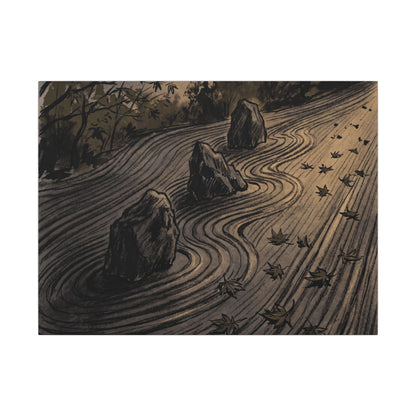 Rock Garden Canvas Art | Autumn Dark Japandi Charcoal Ink Art