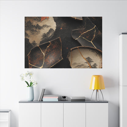 Broken Pottery Gold Vein Canvas Art | Philosophical Kintsugi Art