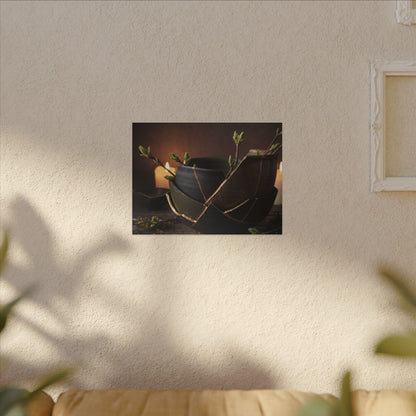 Broken Pottery Spring Canvas Art | Dark Japandi Luxurious Design
