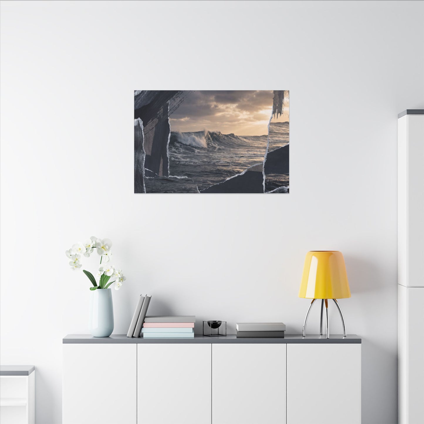 Fukinsei Ocean Wave Canvas Art - Dark Japandi Shadow Zen