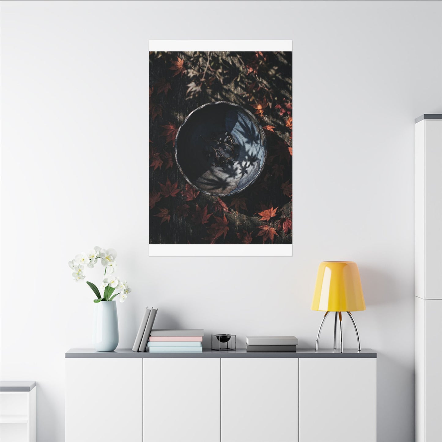 Autumn Ceramic Bowl Shadow Zen Canvas Art | Bold Decor