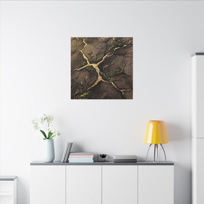 Spring Cracked Earth Charcoal Ink Canvas Art | Luxurious Decor