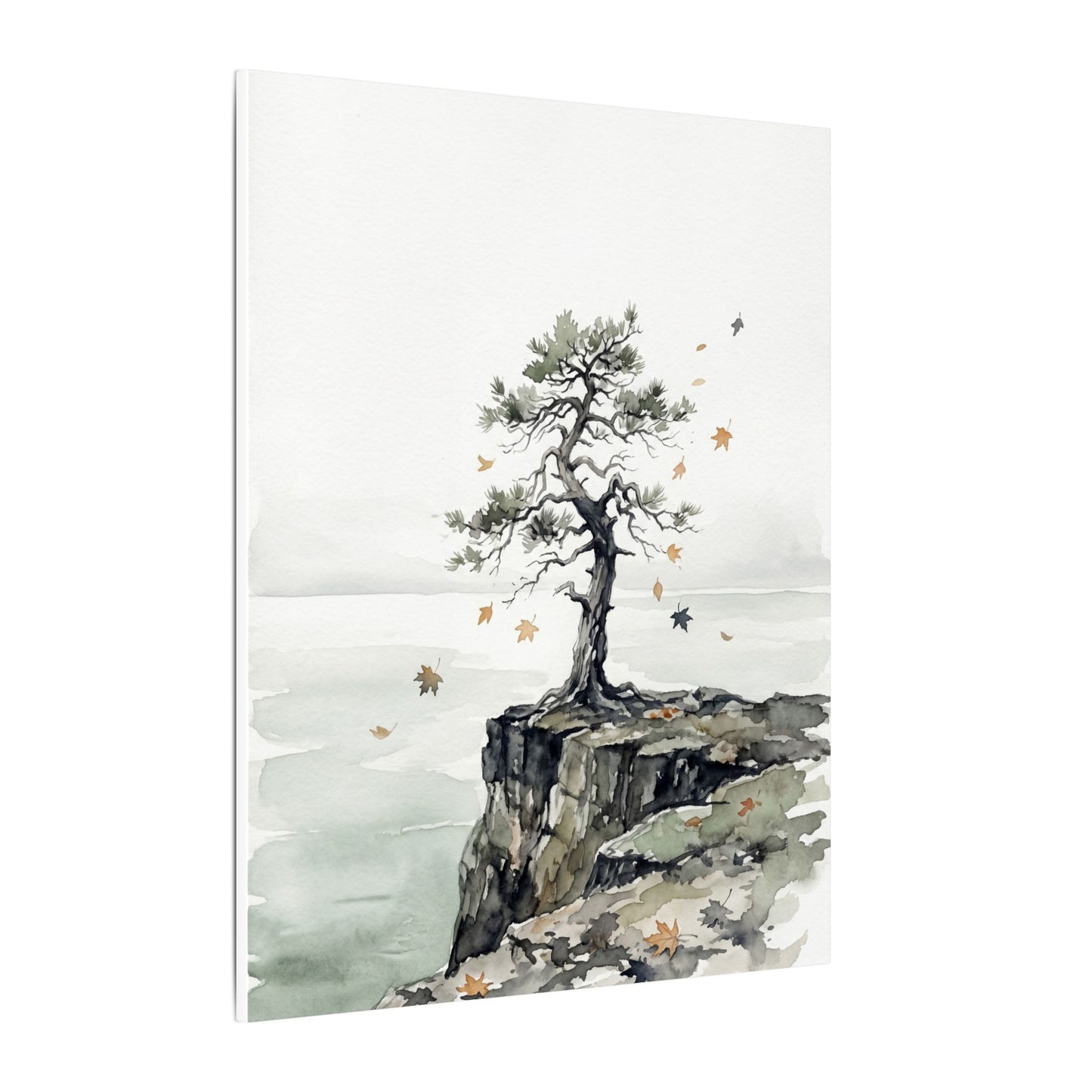 Japandi Pine Tree in Overcast | Watercolor Canvas Art