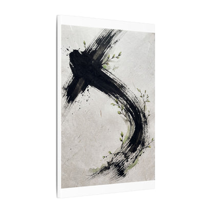 Ink Brushstroke Spring Canvas Art | Dark Japandi Sophisticated Design