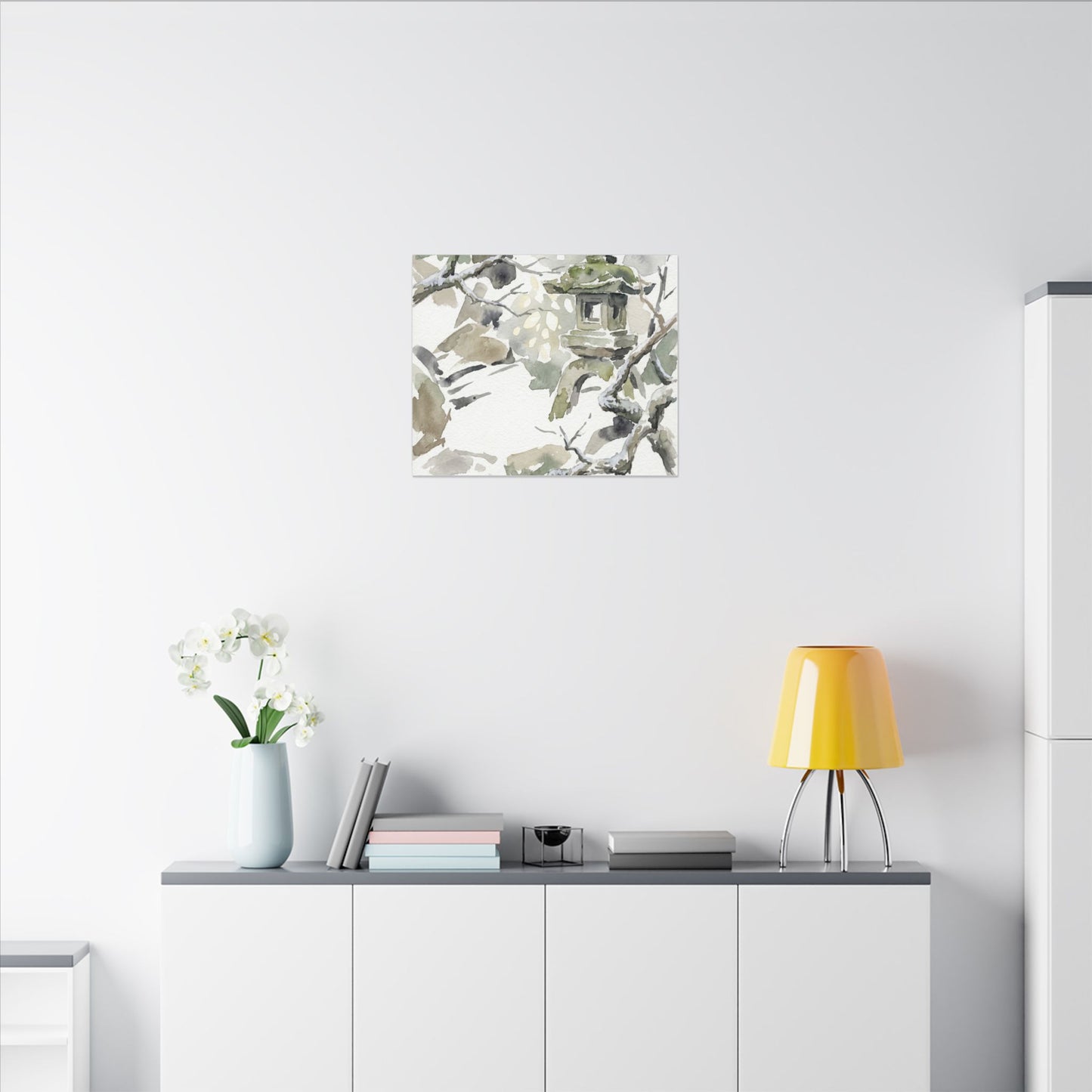 Elegant Stone Lantern Canvas Art - Watercolor Japandi