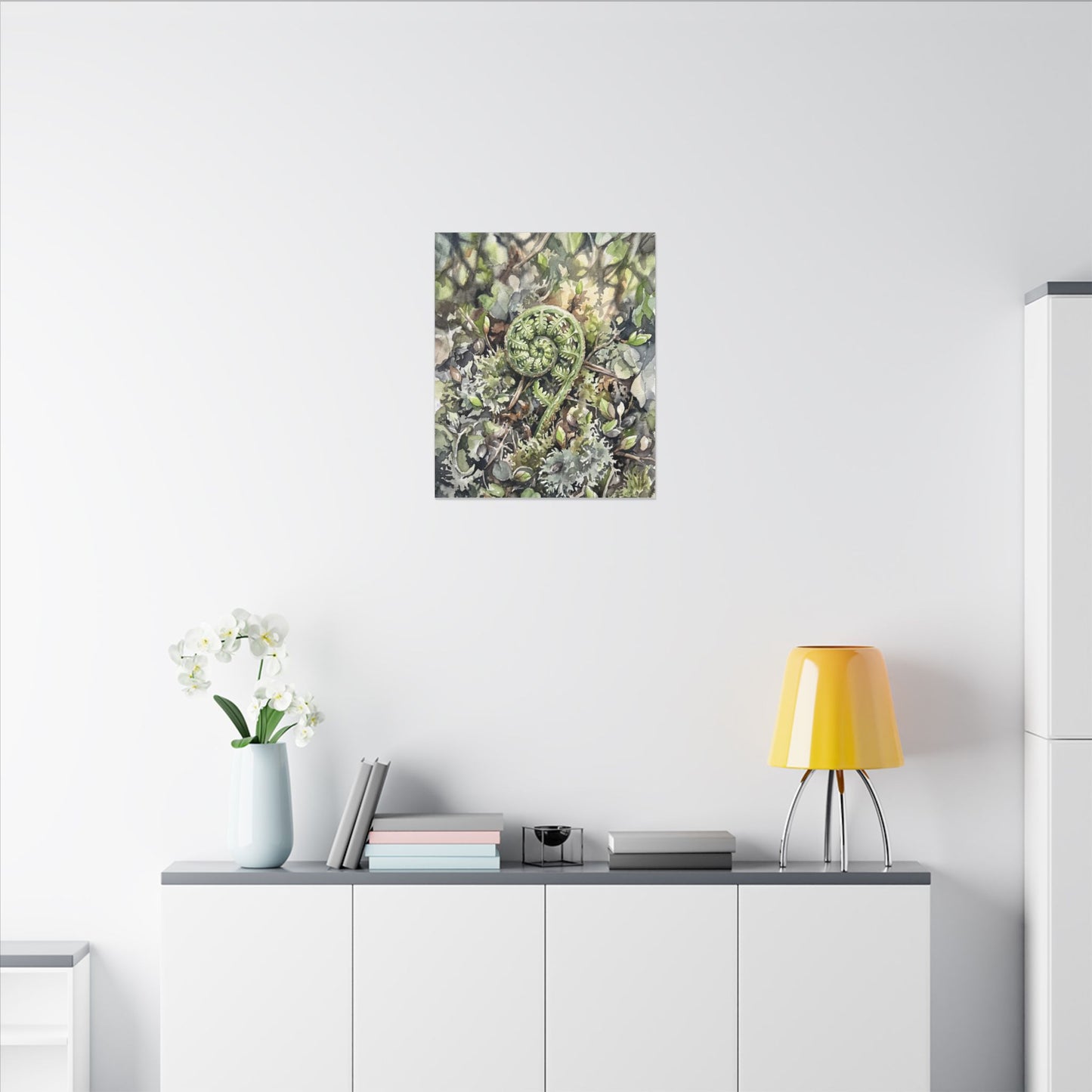 Fern Unfurling Spring Canvas Art | Japandi Neutral Design