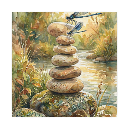 River Stones Summer Canvas Art | Japandi Cozy Design